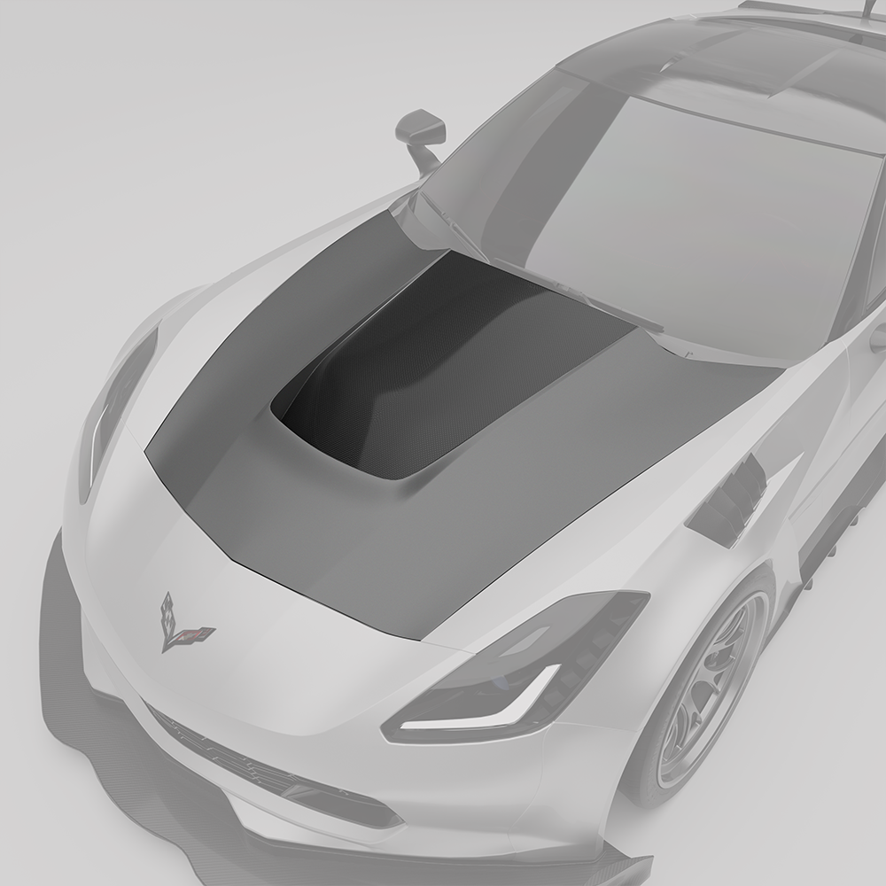Corvette C7 carbon fiber hood, alternate angle showing waterfall duct