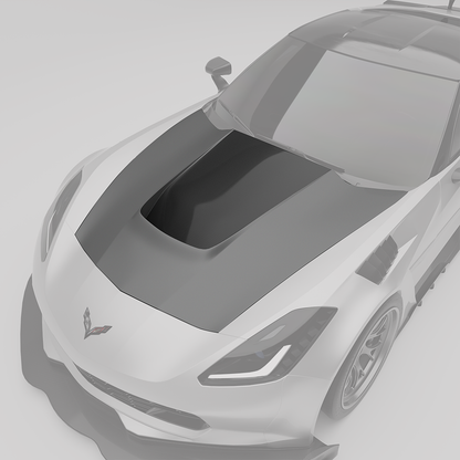 Corvette C7 carbon fiber hood, alternate angle showing waterfall duct