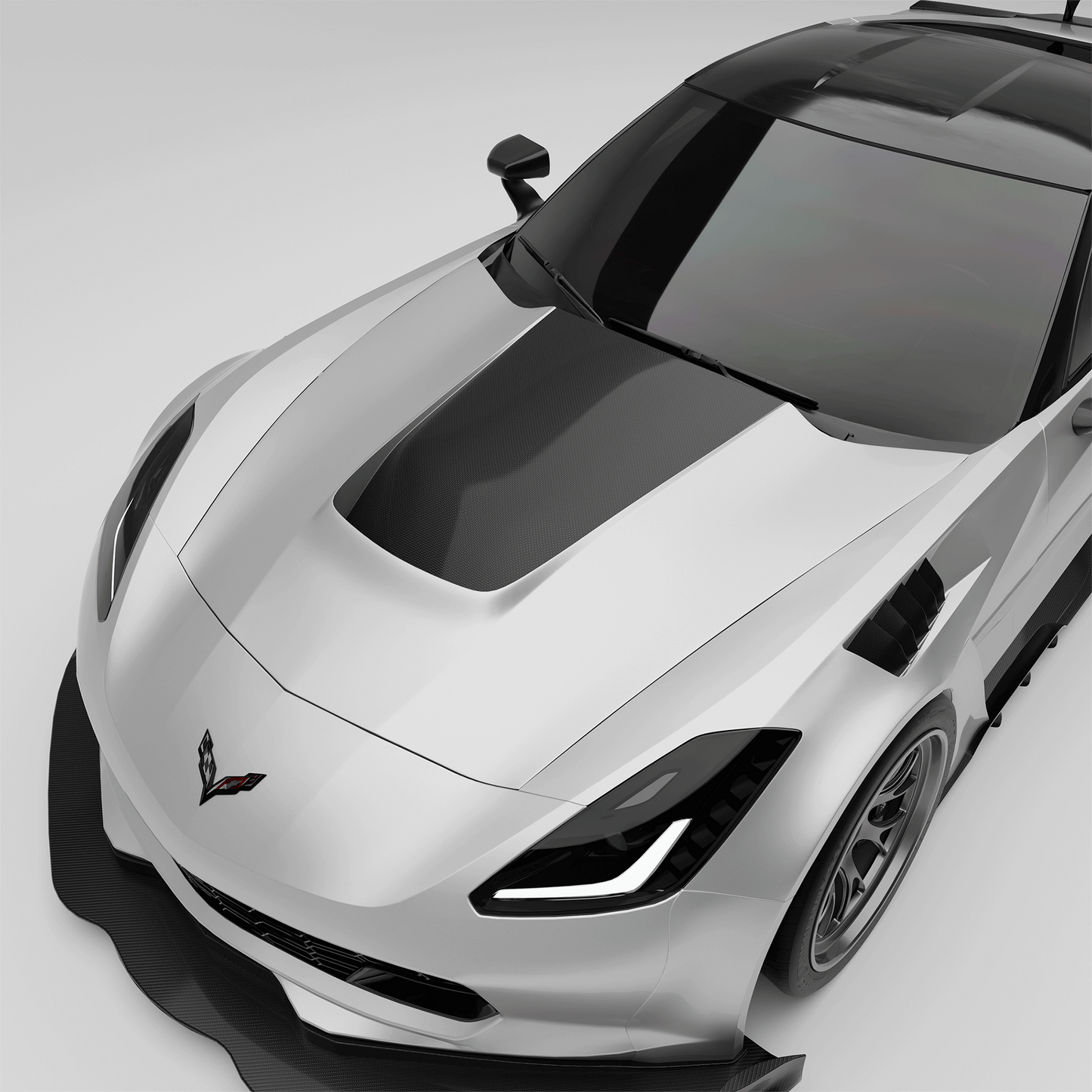 Corvette C7 carbon fiber vented hood, primary top-down view