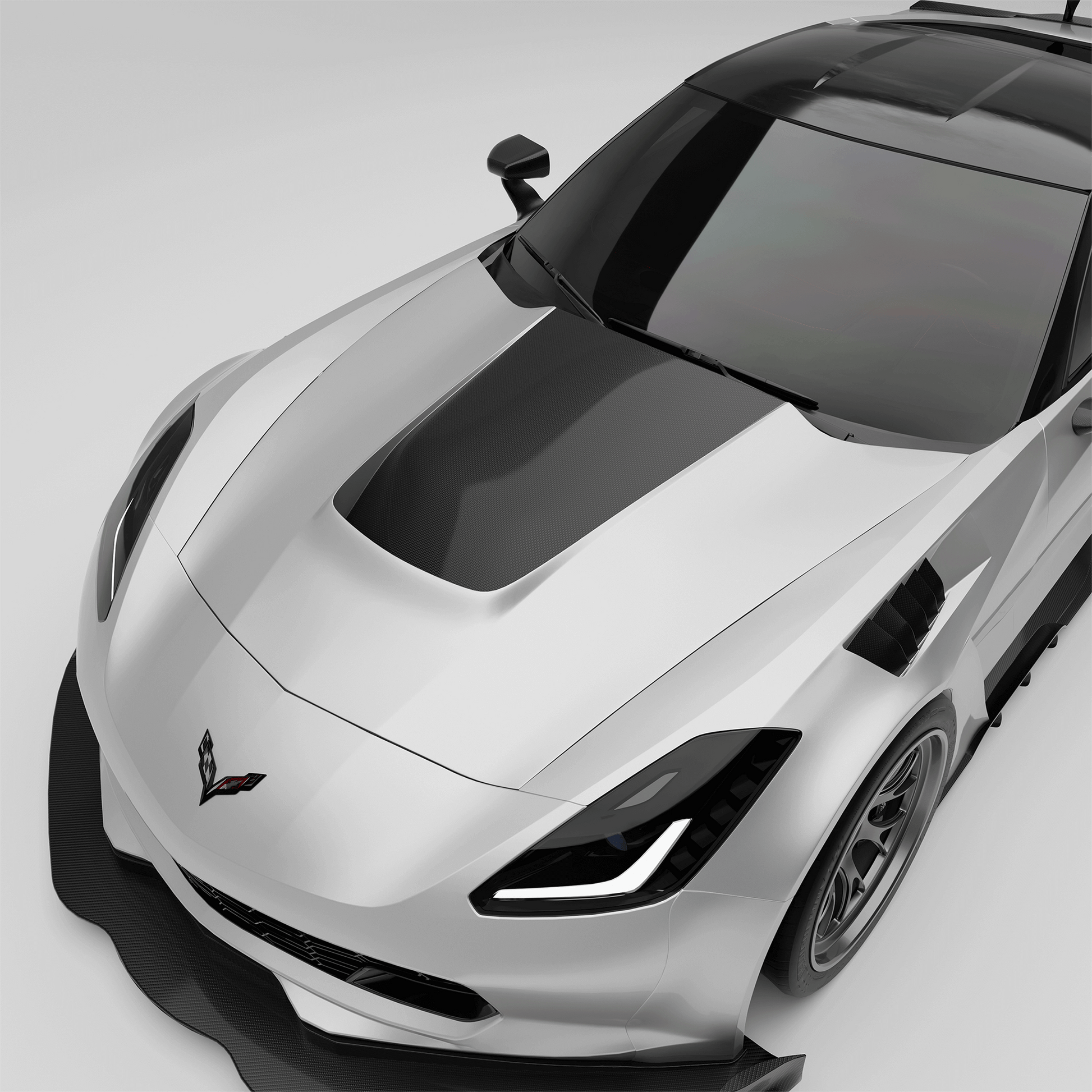 Corvette C7 carbon fiber vented hood, primary top-down view