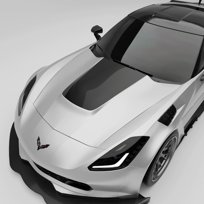 Corvette C7 carbon fiber vented hood, primary top-down view