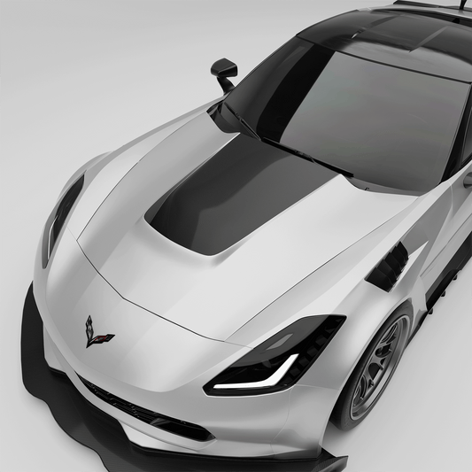 Corvette C7 carbon fiber vented hood, primary top-down view