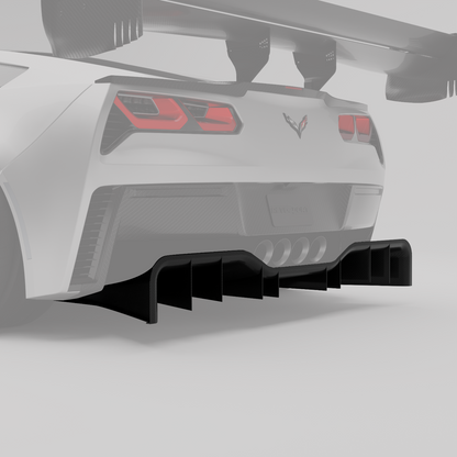 Corvette C7 carbon fiber rear diffuser, alternate angle showing strakes