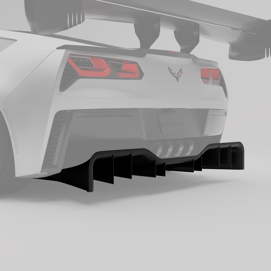 Corvette C7 carbon fiber rear diffuser, alternate angle showing strakes