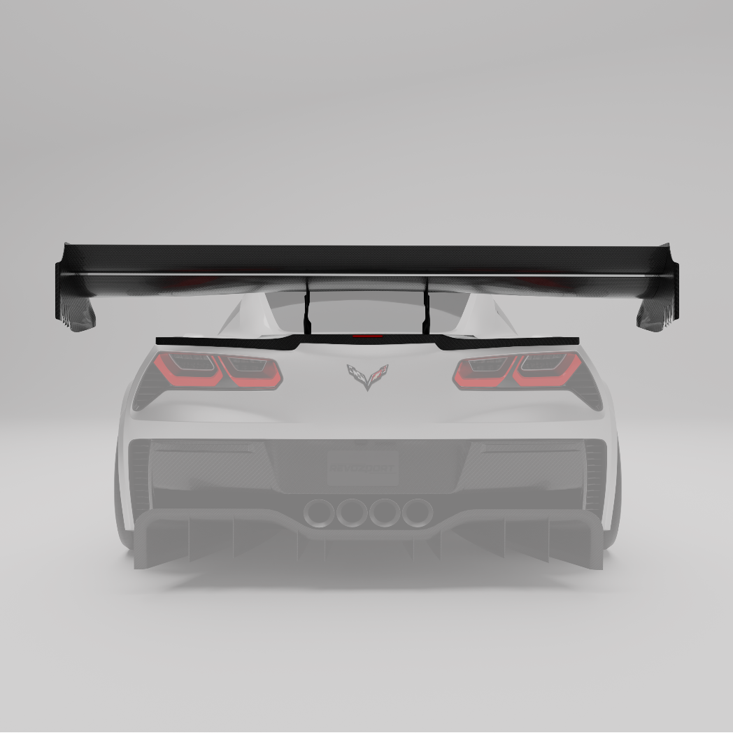 Corvette C7 carbon fiber rear wing, alternate angle showing both elements