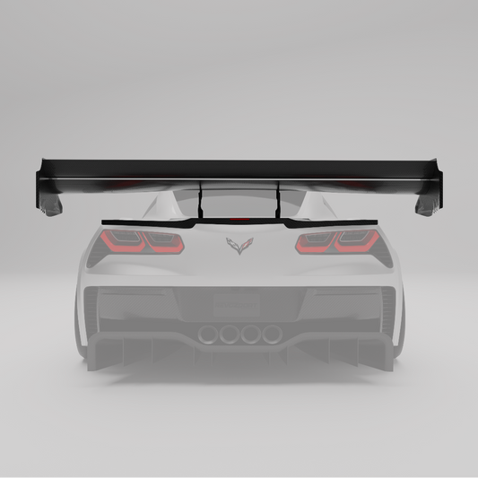 Corvette C7 carbon fiber rear wing, alternate angle showing both elements