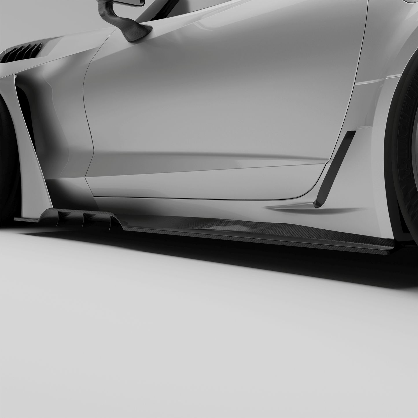 Corvette C7 carbon fiber side skirt, primary side profile view