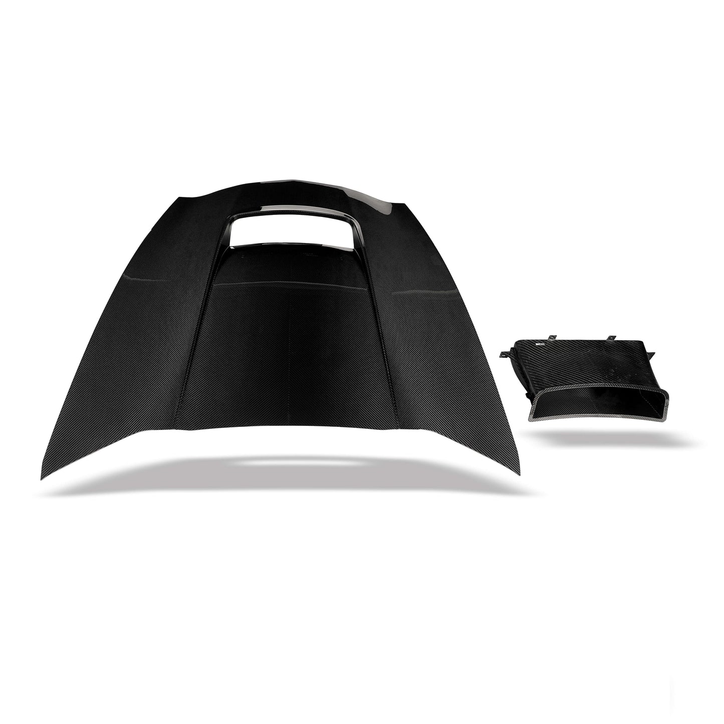 Corvette C7 carbon fiber hood, front three-quarter mounted view