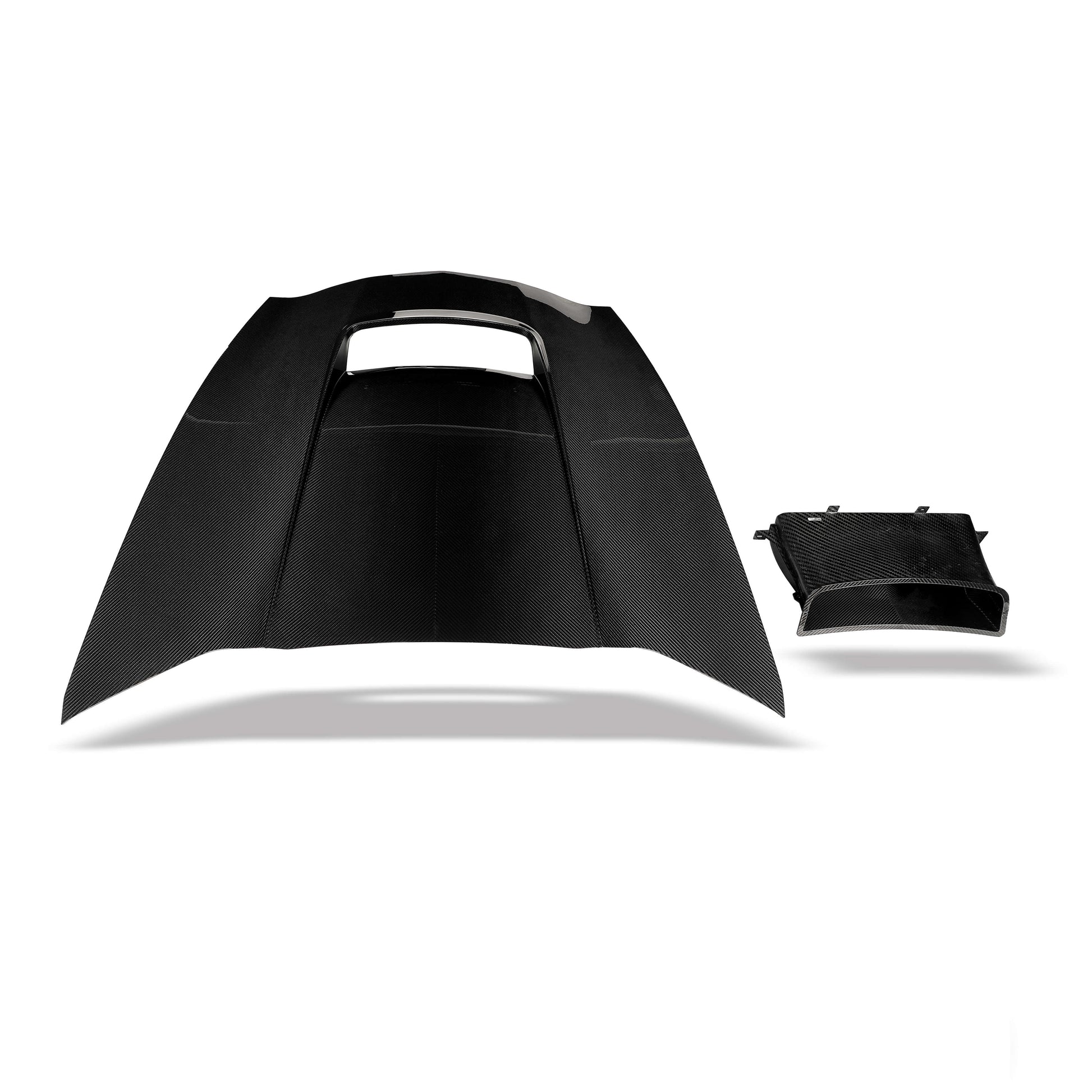 Corvette C7 carbon fiber hood, front three-quarter mounted view