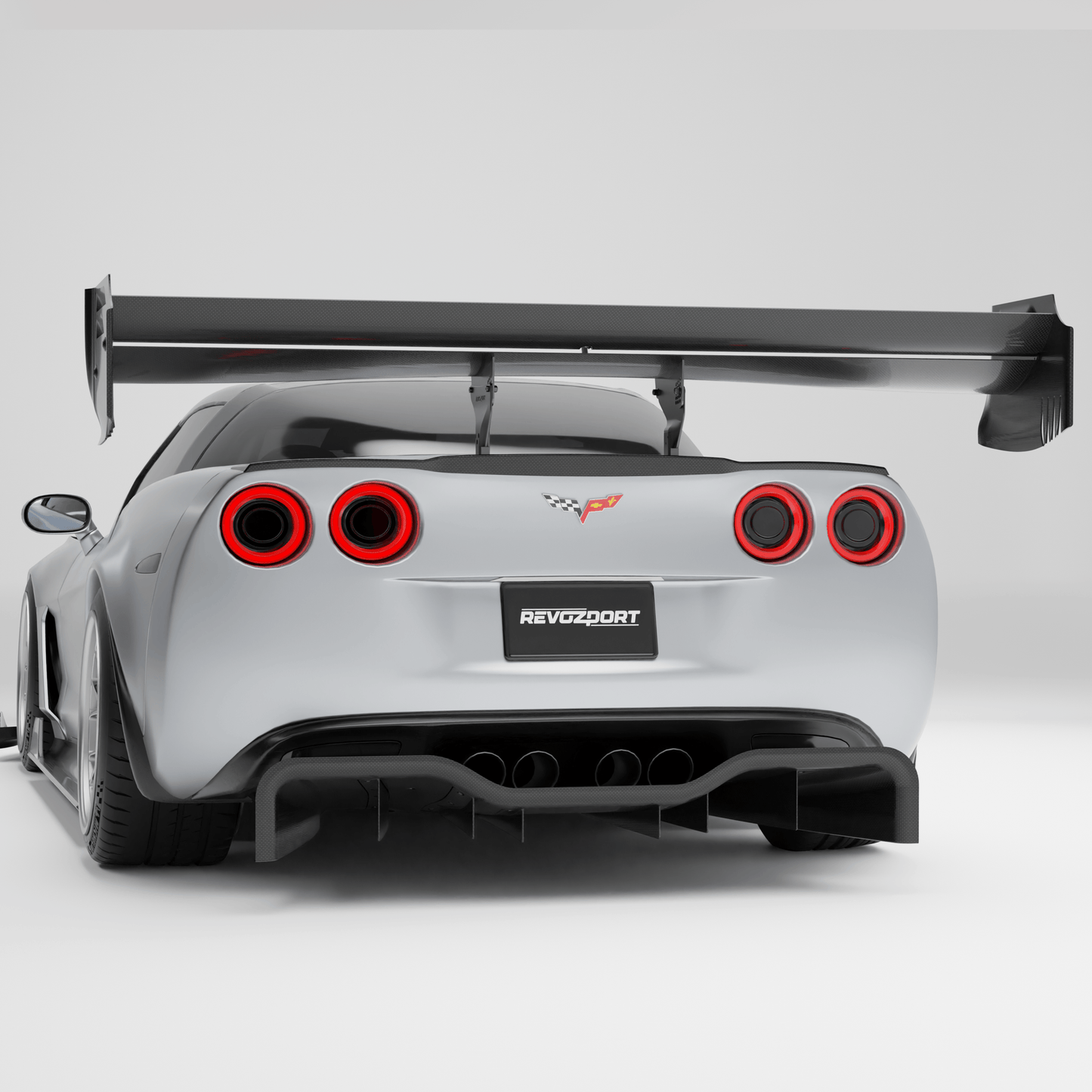 Corvette C6 carbon fiber race rear wing mounted on the trunk