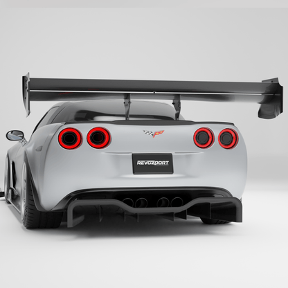 Corvette C6 carbon fiber race rear wing mounted on the trunk