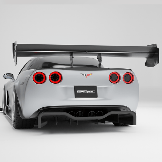 Corvette C6 carbon fiber race rear wing mounted on the trunk