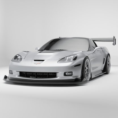 Corvette C6 carbon fiber front splitter and air dam, full studio view