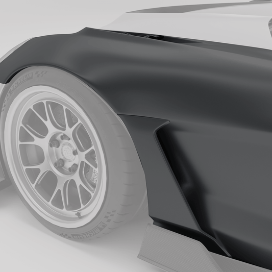 Corvette C6 carbon fiber side fender installed on vehicle, side angle