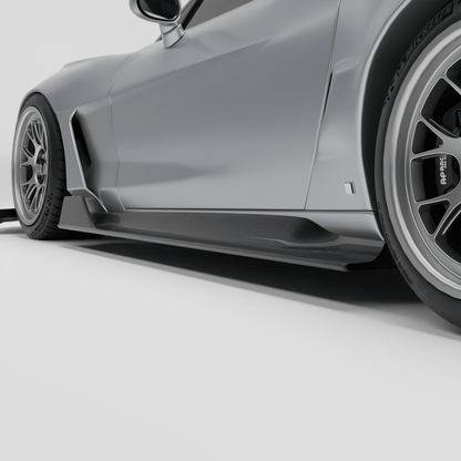 Corvette C6 carbon fiber side skirt mounted along the rocker panel