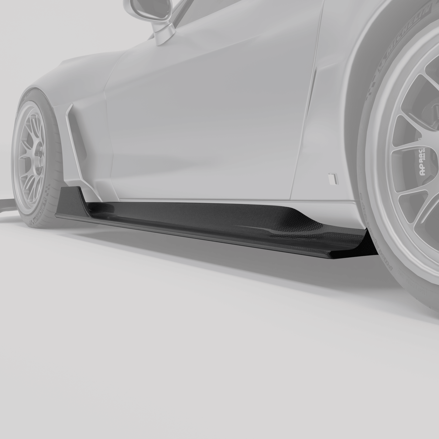 Corvette C6 carbon fiber side skirts shown from a rear angle