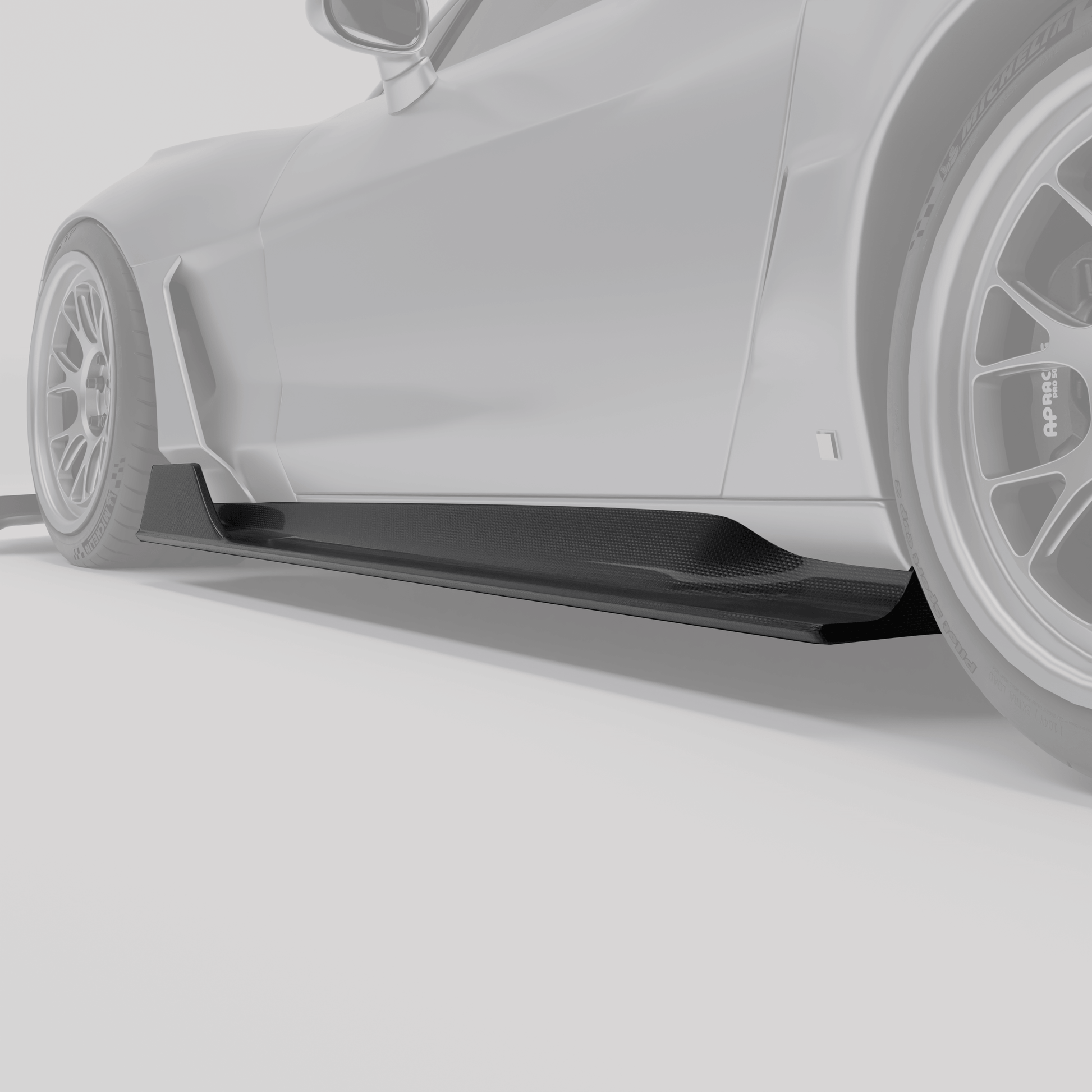 Corvette C6 carbon fiber side skirts shown from a rear angle