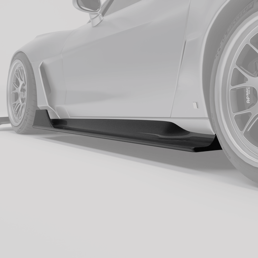 Corvette C6 carbon fiber side skirts shown from a rear angle