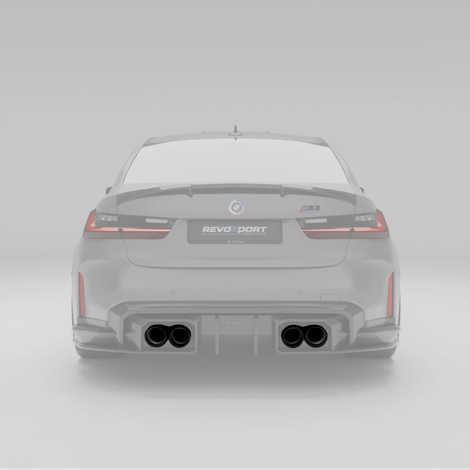 BMW M3 G80 black tailpipe tips, alternate angle render