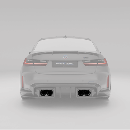BMW M3 G80 black tailpipe tips, alternate angle render