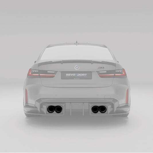 BMW M3 G80 black tailpipe tips, alternate angle render