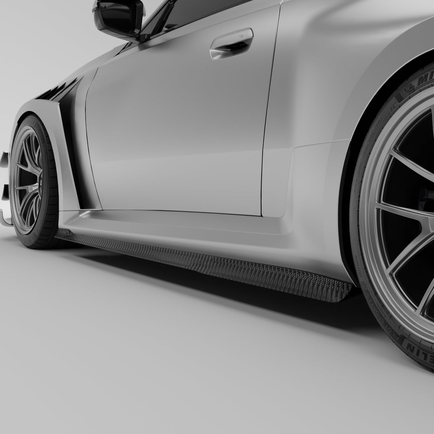 BMW M2 G87 carbon fiber aero side skirts, side profile view