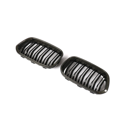Gloss Dual Slat Carbon Fiber Kidney Grille for BMW 1 Series F20, F21 LCI (2015-2019)