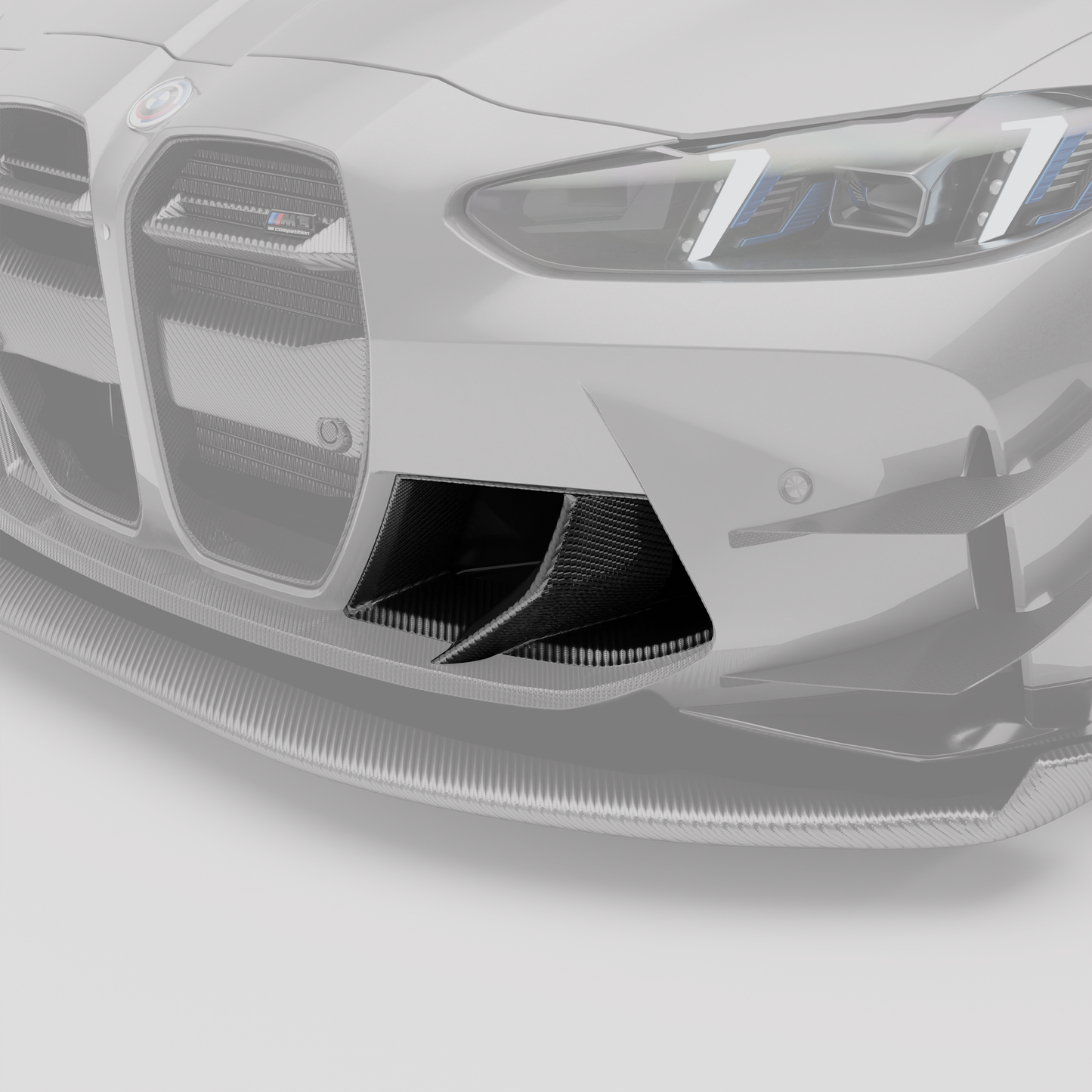 BMW M3 carbon fiber front inlet render showing duct shape
