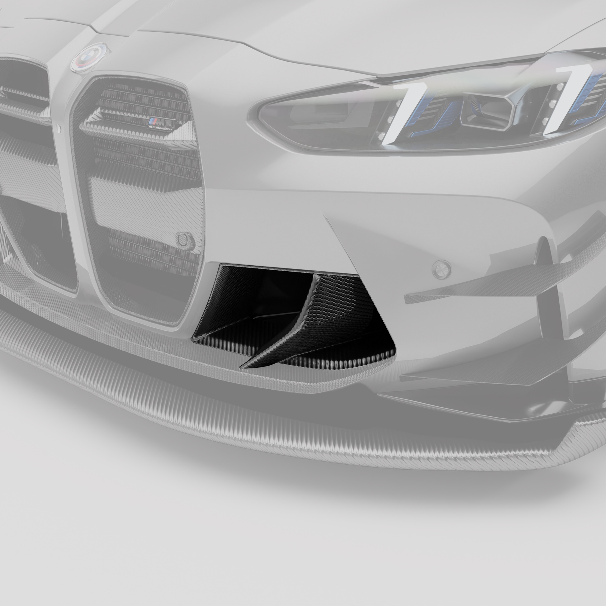 BMW M3 carbon fiber front inlet render showing duct shape