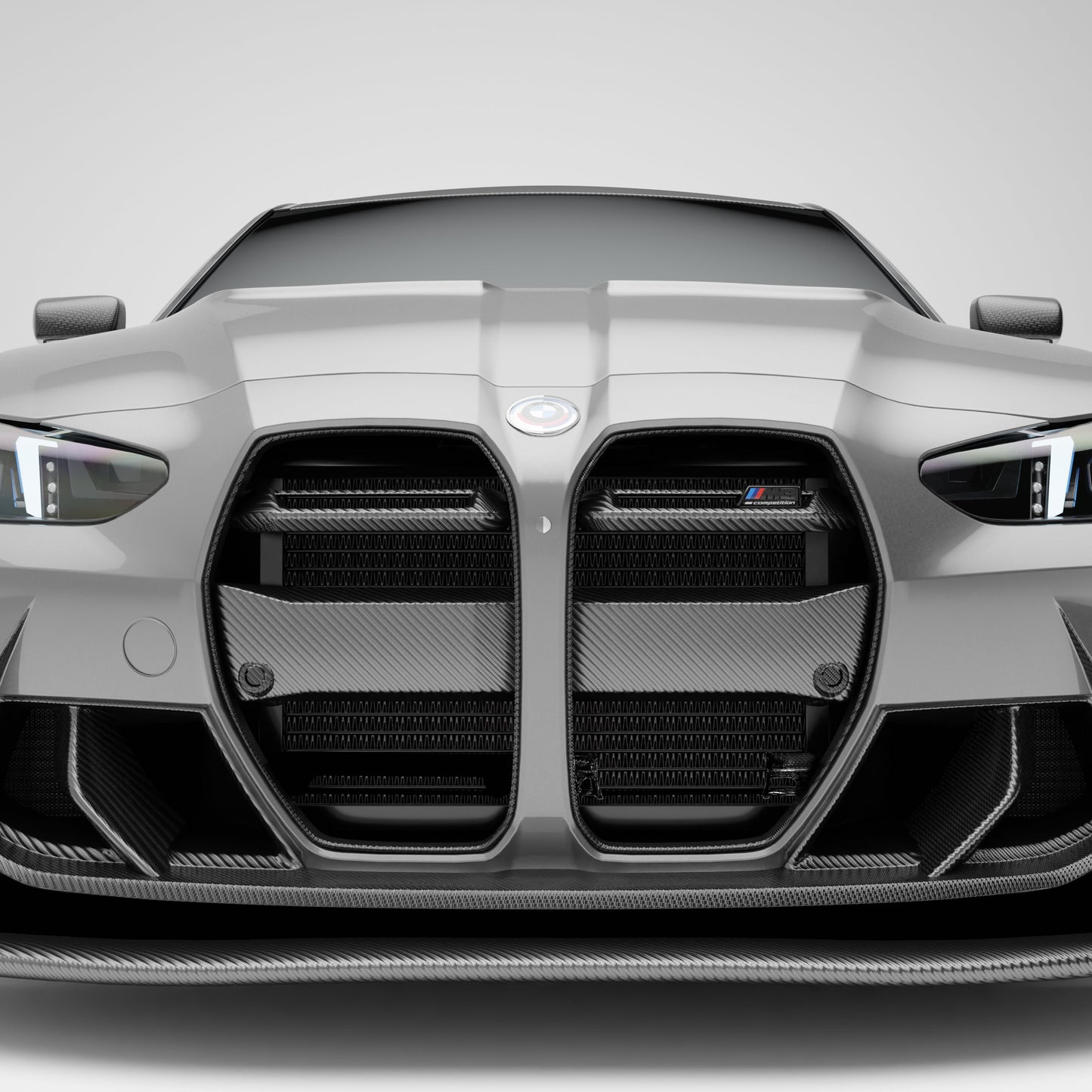 BMW M3 G80 carbon fiber front grille with ACC front-on view