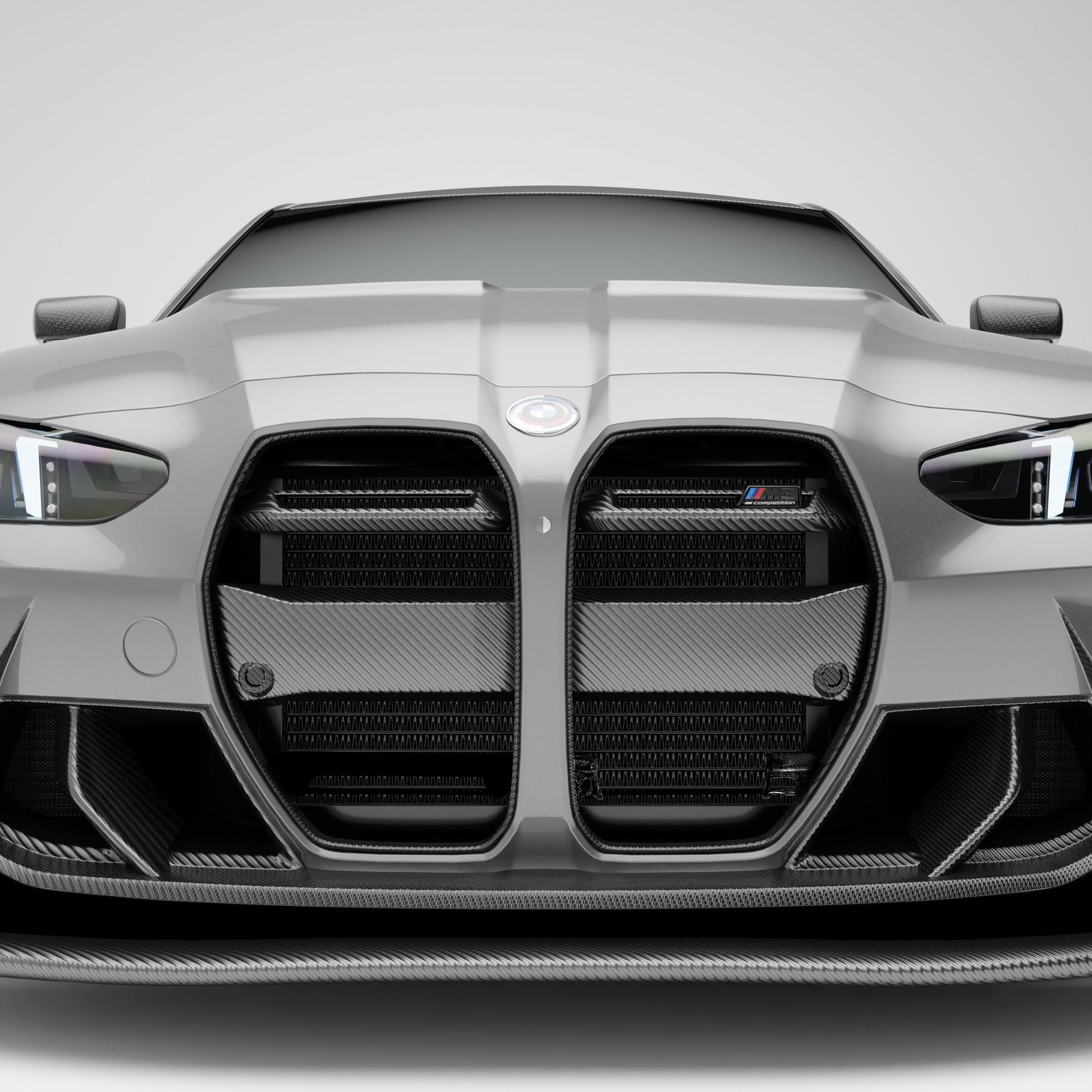 BMW M3 G80 carbon fiber front grille with ACC front-on view