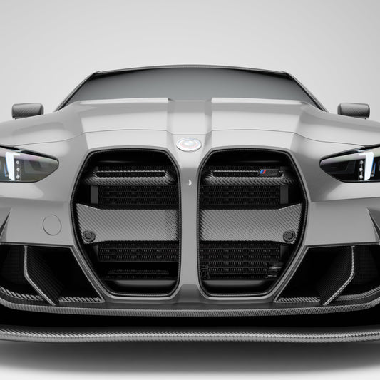 BMW M3 G80 carbon fiber front grille with ACC front-on view