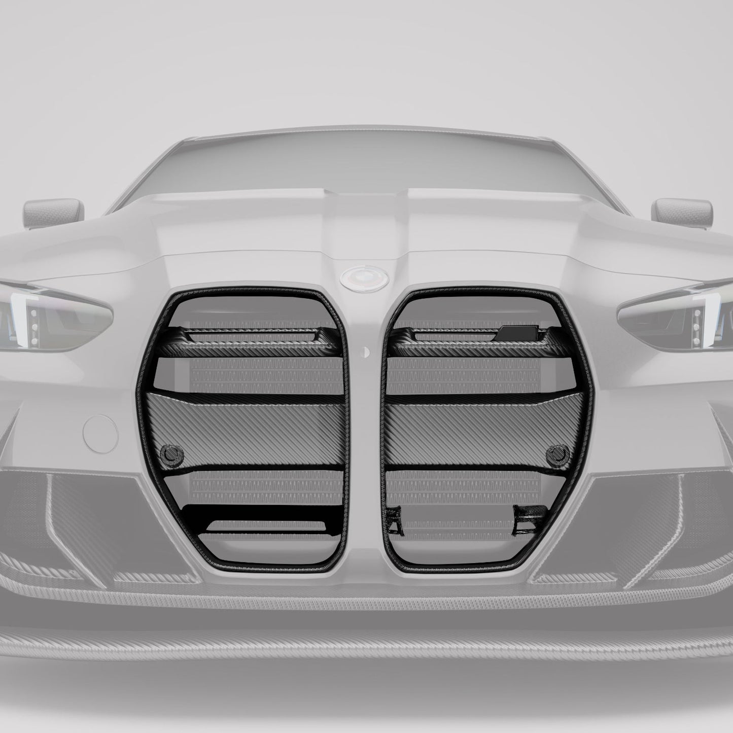 BMW M3 G80 carbon fiber front grille with ACC angled detail view