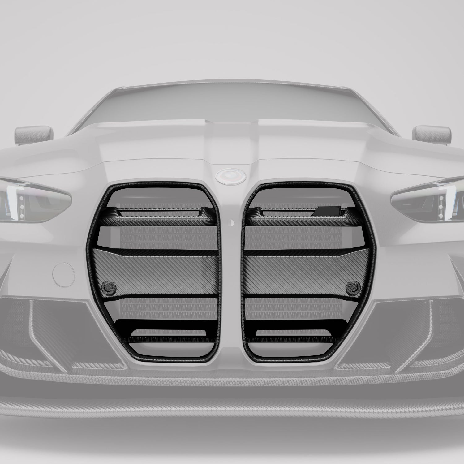 BMW M3 G80 carbon fiber front grille without ACC angled view