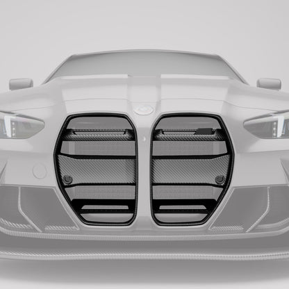 BMW M3 G80 carbon fiber front grille without ACC angled view