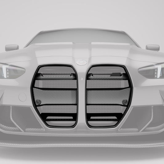 BMW M3 G80 carbon fiber front grille without ACC angled view