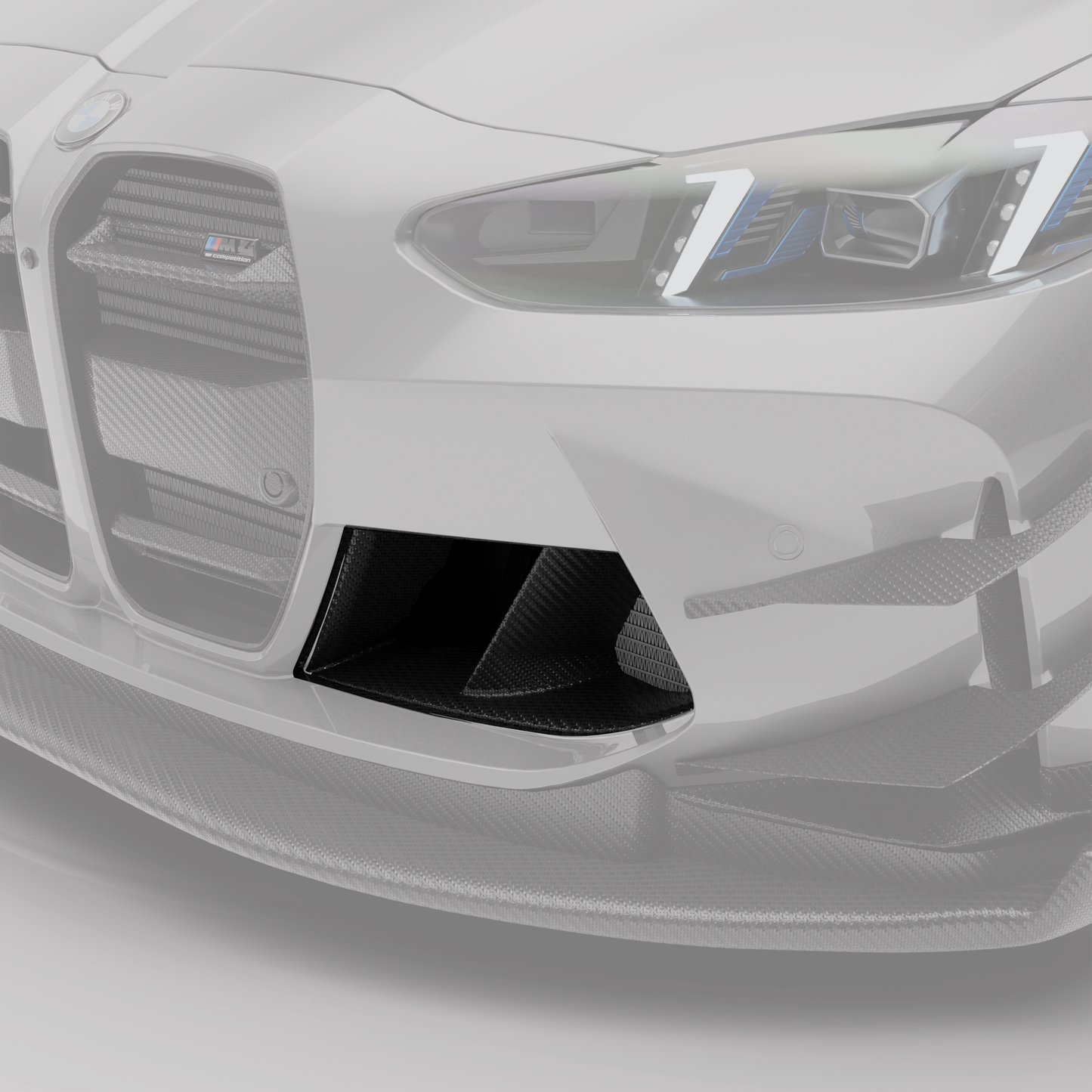 BMW M4 G82 carbon fiber inlets shown fitted on the front bumper