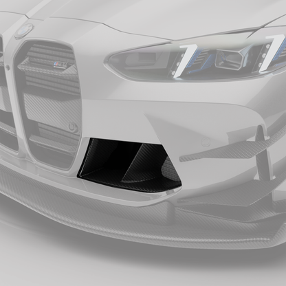 BMW M4 G82 carbon fiber inlets shown fitted on the front bumper