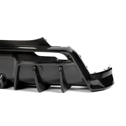 Tesla Model Y carbon fiber rear diffuser, edge definition close-up