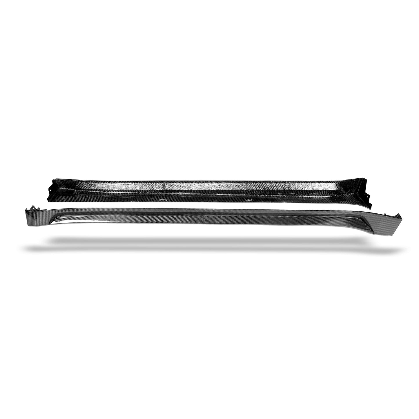 Tesla Model Y carbon fiber side skirt, front section fitment detail