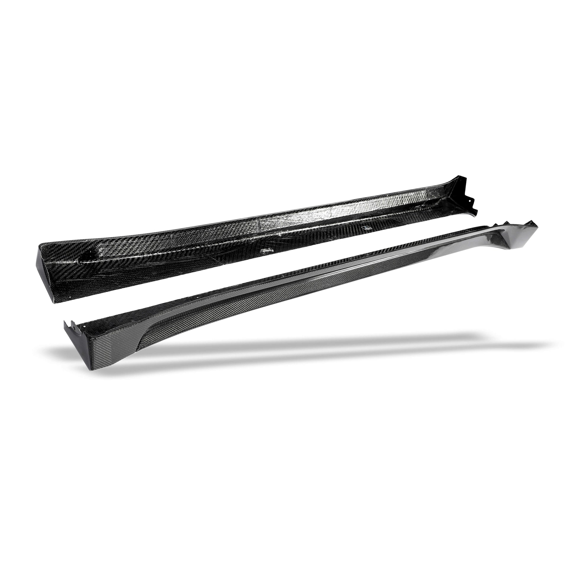 Tesla Model Y carbon fiber side skirts, gloss surface detail