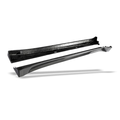 Tesla Model Y carbon fiber side skirts, gloss surface detail
