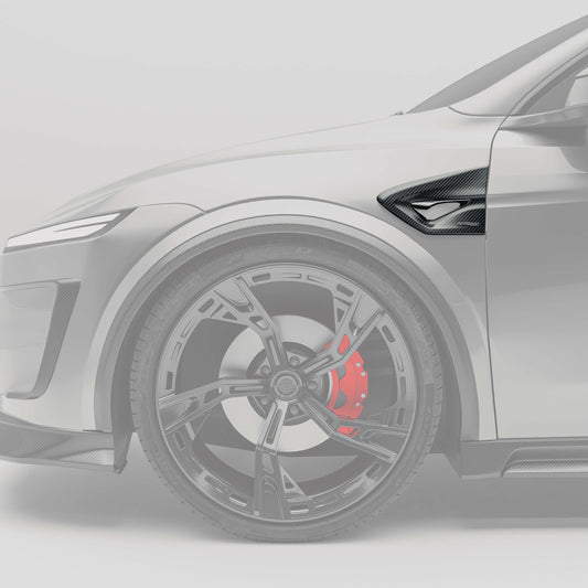 Tesla Model Y Juniper carbon fiber fender vent installed on front fender