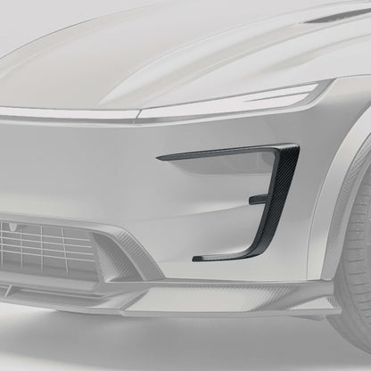 Detail view of carbon fiber canard weave on Model Y front bumper