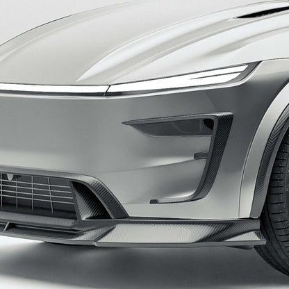 Tesla Model Y facelift carbon fiber front bumper canards mounted on the car