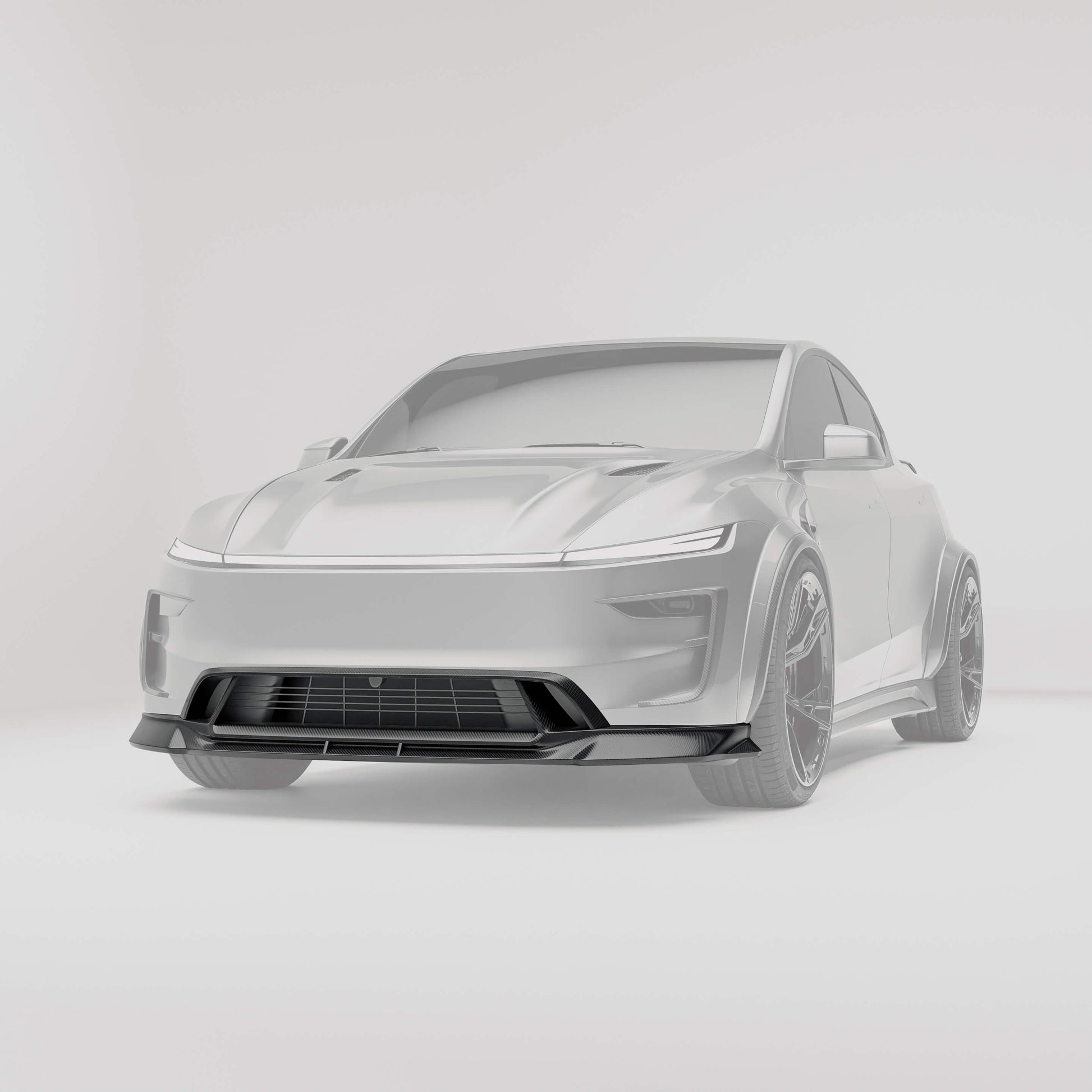 Full front view of the carbon fiber front lip on Model Y facelift