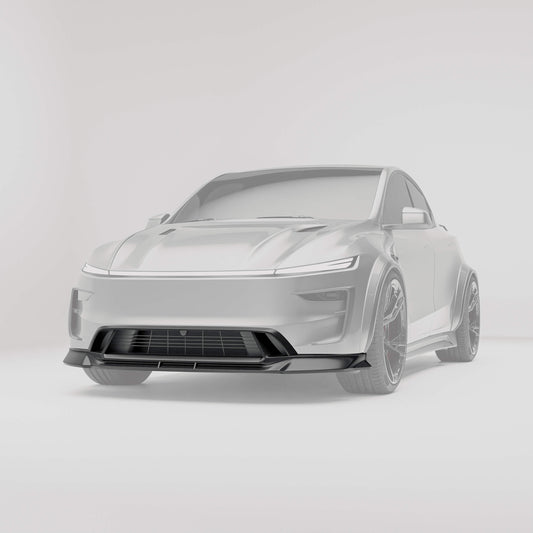 Full front view of the carbon fiber front lip on Model Y facelift