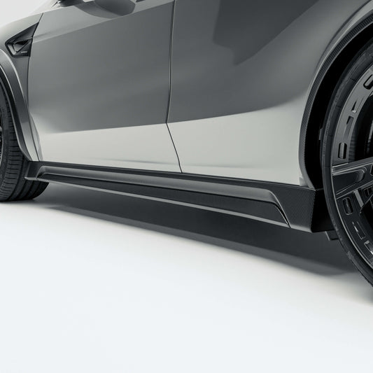 Tesla Model Y Juniper carbon fiber side skirts, full product view