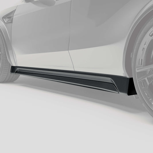 Tesla Model Y Juniper carbon fiber side skirt, weave close-up detail