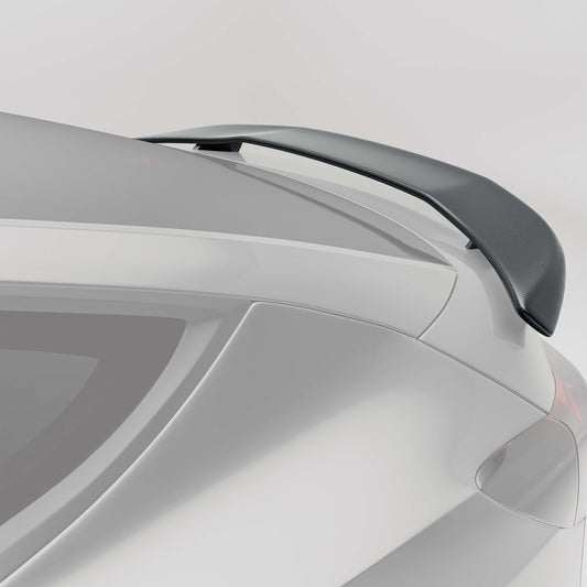 Tesla Model Y Juniper carbon fiber rear spoiler, weave detail close-up